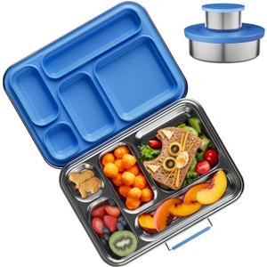 Stainless Steel Bento Box Kids, Kids Metal Bento Lunch Box BPA Free Lunch Box Containers 304 Stainless Steel Bento Box for School and Office(Bule) (Blue-05)