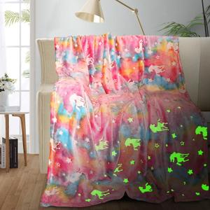 TEHALK Personalized Unicorn Blanket for Girls, Glow in The Dark, Kids Throw Blanket, 30"x40", Pink
