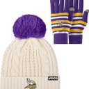 FOCO NFL unisex-adult Nfl Team Logo Adult Stretch Gloves With White Pom Cable Winter Knit Hat Beanie Set (One Size)