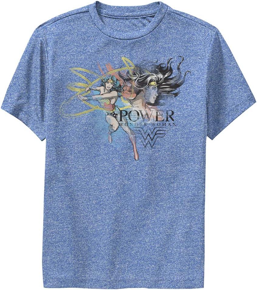 WARNER BROS Woman Power Wonder Boys Short Sleeve Tee Shirt (Large, Royal Blue Heather)