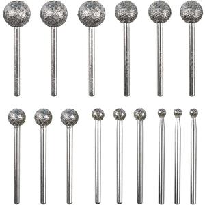 1/8 Shank Diamond Grinding Burr Drill Bit Ball Shape Diamond Rotary Bit,15pcs 36# Course Burrs Set Mounted Points Bit Universal Fitment Rotary Tool for Stone Carving, DIY,Polishing, Engraving
