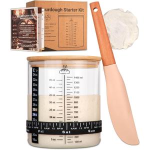 58oz Sourdough Starter Jar Kit Large Glass Fermentation Jar with Feeding Tracker, Sourdough Starter Recipe Guide, and Essential Bread Baking Tools for Homemade Sourdough