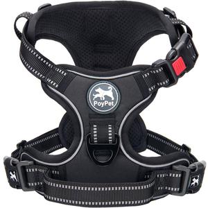 PoyPet No Pull Dog Harness, No Choke Front Lead Dog Reflective Harness, Adjustable Soft Padded Pet Vest with Easy Control Handle for Small to Large Dogs(Black,S)