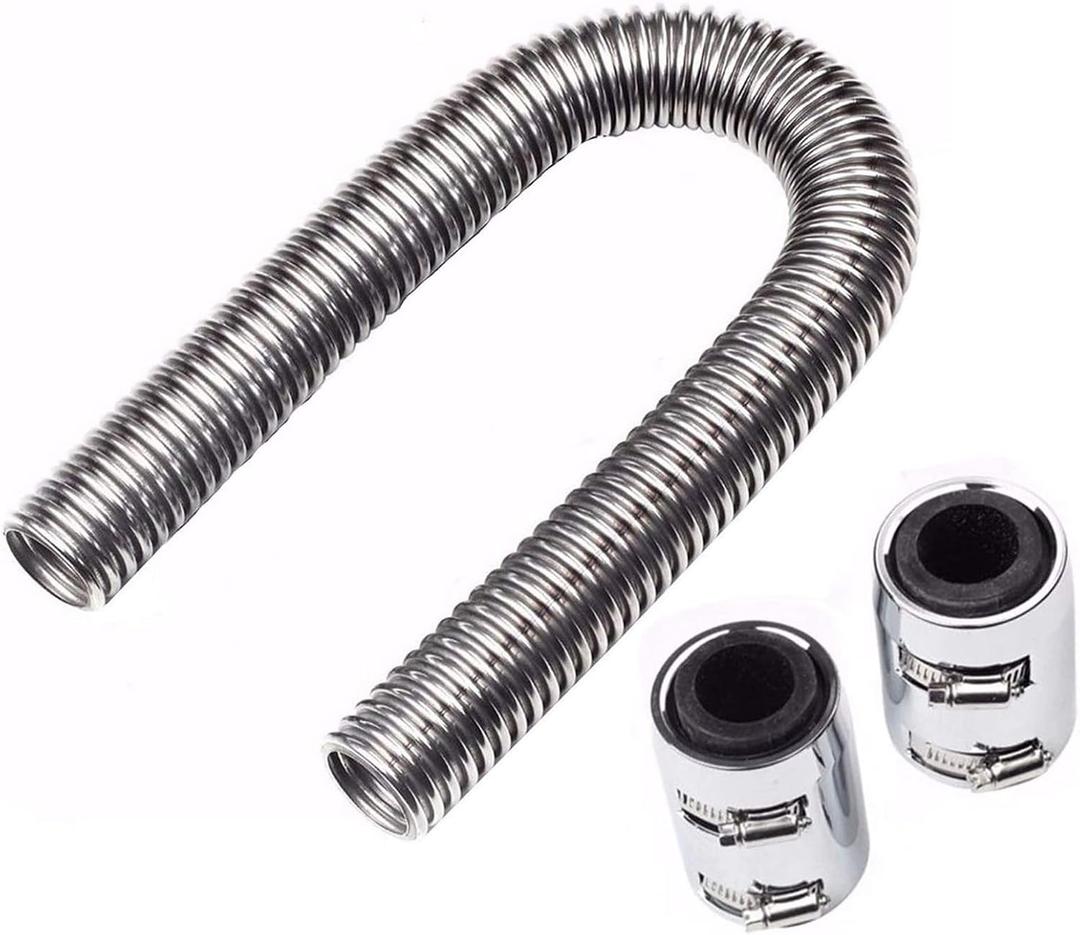 BLACKHORSE-RACING 36 inch Silver Stainless Steel Radiator Flexible Coolant Water Hose Kit and Caps Universal