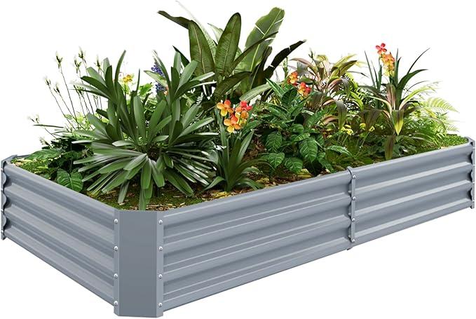 Galvanized Raised Garden Bed Kit for Vegetables, Galvanized Large Metal Planter Raised Garden Boxes Outdoor(Modern Grey) 6×3×1ft 