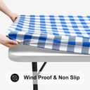 Smiry 8 Foot Picnic Table Cloth, Flannel Backed Fitted Vinyl tablecloths | Waterproof Elastic Rectangle Tablecloth ,Buffalo Plaid Table Covers for Dining, Camping, Outdoor (Blue and White, 36" x 96")