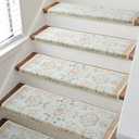 RORA Bullnose Carpet Stair Treads Non-Slip Stair Treads for Wooden Steps,Washable Stair Carpet,Floral Stair Rugs,Runner Indoor Stair Mats for Pets Elder,14pcs,29.5 ''x9.5 x1.5 '',Beige