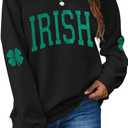 Women St. Patrick's Day Sweatshirts Shamrock Clover Print Shirts Casual Irish Gift Long Sleeve Loose Fit Tops (Medium, Black)