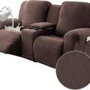 Gennia Waterproof Recliner Loveseat Cover with Console,Stretch Reclining Sofa Covers with Pockets,Lazy Boy Recliner Slipcovers,Leakproof Couch Protector for Kids&Pets (2 Seat with Console,Chocolate)