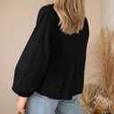 PRETTYGARDEN Women's Spring Fall Babydoll Peplum Blouse Shirt Puff Long Sleeve Bow Tie Front Trendy Cute Y2K Going Out Tops (Black, L)