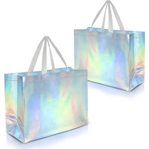 Nush Nush Iridescent Gift Bags - Extra Large, Reusable Holographic Set of 12 - Perfect for Goodie, Birthday & Party Favor Bags - 15.5Wx6Dx12H