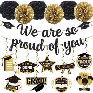 Black and Gold We Are So Proud Of You Banner Congratulations Banner Graduation Decorations 2025 You Did It Graduation Grad Party Decorations 2025