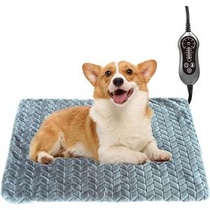 Pet Heating Pad for Dog Cat Temperature Adjustable Dog Cat Bed Warmer Pad with Timer Auto Off Heavy Duty Chew Resistant Cord Waterproof Warming Blanket Mat for Puppy Kitten (Grey, 18X28``)