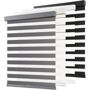 AOSKY Cordless Zebra Blinds for Windows Pull Down Roller Window Shades Dual Layer Light Filtering Privacy for Day and Night, Free-Stop Door Shades for Home Easy to Install (30" W X 72" H, Grey)
