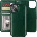 Bocasal Detachable Wallet Case for iPhone 14 RFID Blocking Card Slots Holder Premium PU Leather Magnetic Kickstand Shockproof Wrist Strap Removable Flip Protective Cover 5G 6.1 inch (Green)
