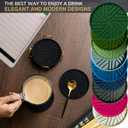 Silicone Coasters with Black Metal Holder, Set of 6, 4-Inch Diameter, Cup Mat for Drink, Stylish Home Decor, Deep Grey