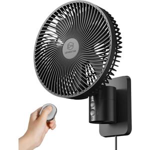 8.5-Inch Quiet Wall-Mounted Oscillation Fan with Remote & Timer, 4-Speed Adjustable for Small Bathrooms, Indoor Bedroom Cooling for RV, Adjustable Tilt, 5.92 ft Cord, Garage Cooling Fan for Home (Black Frame/Black Blade)