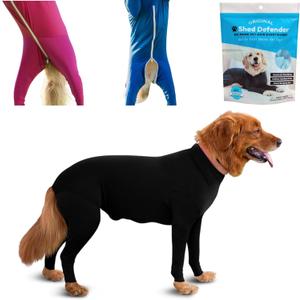Shed Defender Original Dog Onesie for Dog Shedding, Seen on Shark Tank, Lightweight Breathable, Bodysuit for Dogs, Recovery Suit, Jumpsuit, Dog Body Suit, Shed Shirt, Post Surgery Onesie, Vet Approved (XS (12 - 17 lbs.), Black)