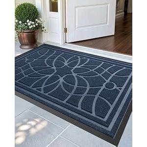 DEXI Front Door Mat Outside Entrance, Heavy Duty Non Slip Low Profile Doormat for Entryway, Trap Dirt and Moisture Welcome Mats, Easy Clean, Patio, Garage, 32x48, Blue