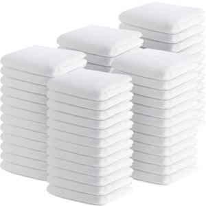 Buryeah 100 Pieces Cotton Washcloths 100% Ring Spun Cotton Wash Cloths Bulk Absorbent and Soft Feel White Towels for Bathroom, Spa, Gym and Face Cleaning (12 x 12 Inches)