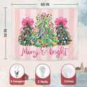 WHCHJ Coquette Christmas Tree Tapestry Backdrop, Merry and Bright Christmas Tapestry Wall Hanging, Preppy Girly Pink Striped Xmas Tapestries Wall Blanket Decor for Party Home Room Dorm, 50x60 Inch