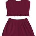 Avanova Women Sexy 2 Piece Pajama Set Ruffle Trim Cami Top and Shorts Sleepwear Set (Red, XS)