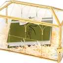 Glass Wedding Card Box with Lock and Slot, 12.6" x 6.1" x 9" Large Gold Clear Card Box for Wedding Reception, Graduation, Keepsake Display, Party Centerpiece -Gold