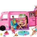 Barbie Dream Camper Playset with Roof Tent, Swing Chair, Fishing Pond, BBQ Grill with Color-Change Feature & 60+ Accessories Including Dough