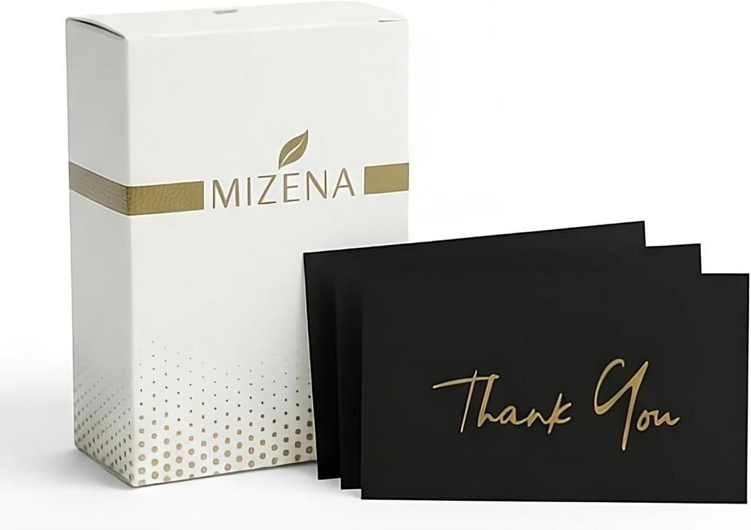 Thank You Cards 100 Pack  3.5x2 Black Cards with Gold Hot Foil  Ultra Thick 350 GSM Premium Thank You Inserts for Small Business Packaging & Wedding Gifts  Blank White Back