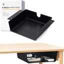 OrgaFocus 2 Pack Under Desk Hanging Shelf Drawer Organizer, Attachable Plastic Hidden Storage Tray, Easy Adhesive Mount Holder for Standing Tables, Office, Counters, Cabinets, Workstations - Black