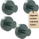 Vacuum Suction Cup Hooks for Shower 4 Pack, Heavy Duty Aluminum Alloy Towel Hooks for Bathroom Kitchen Glass Tile Mirror Wall No Drill Removable Robe Loofah Coat Suction Hooks Hanging-Green