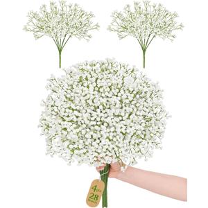 Dolicer 28 Branches Babys Breath Artificial Flowers, 4 Bundles Real Touch Baby Breath Flowers Artificial Bulk, White Fake Flowers, Faux Babies Breath for Wedding Floral Arrangements Home Decor