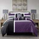 Chezmoi Collection Upland 7-Piece Quilted Patchwork Comforter Set, Purple/Black/Gray, Oversized King
