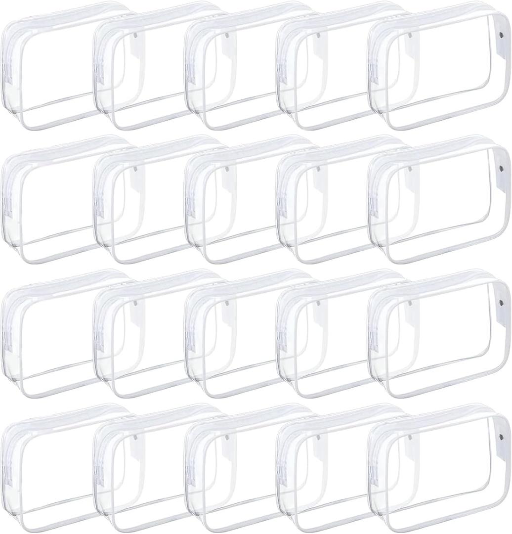 Tergy 20 Packs Clear Cosmetics Bags for Women Men Waterproof Toiletry Bags PVC Makeup Bags Organizer Case with Zipper for Travel Bathroom (White)