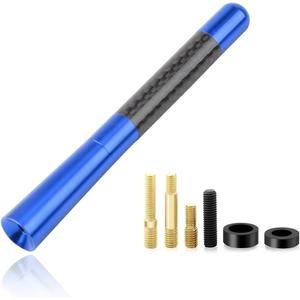 Car Short Antenna, 4.72" Aluminum Radio Antennas Replacement, Carbon Fiber Antenna Kit with Screws, AM/FM Roof Mount Car Radio Reception Antennas Mast for Most Cars SUVs (Blue)