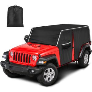 Waterproof Cab Covers Fit for Wrangler 2007-2025 JK JKU JL JLU 4 Door, Scratchproof Inner Cotton Car Cover with Driver Door Zipper Windproof Straps All Weather UV Protection