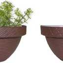 Elly Dcor Set of Two 10 in Wall Planters, Wall-Mounted Planters Made of Durable Plastic with A Rattan Appearance in Chocolate Color, Hanging Planter for Trailing Plants, for Indoor and Outdoor Use