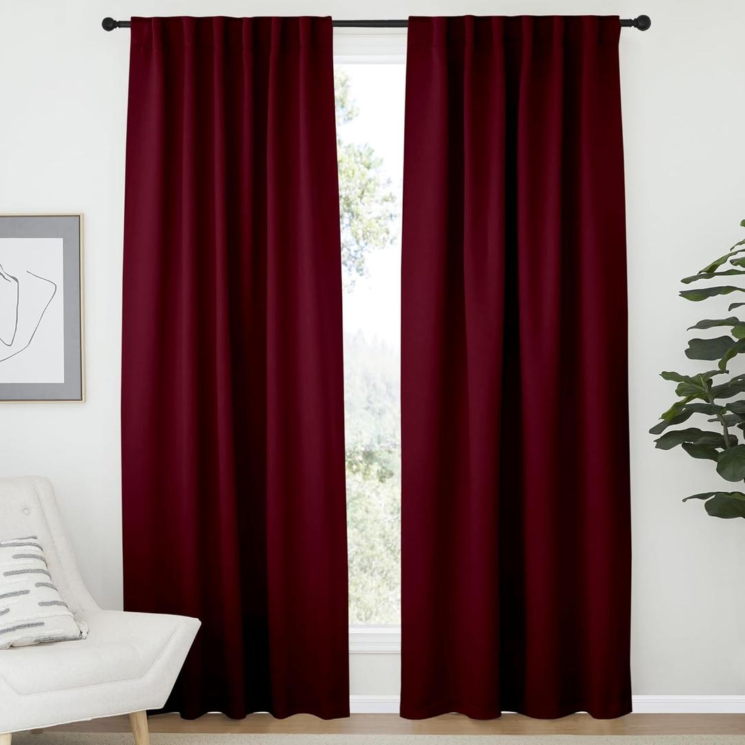 NICETOWN Blackout Curtain Panels Window Draperies - (Burgundy Color) 52x84 inch, 2 Pieces, Insulating Room Darkening Blackout Drapes for Bedroom