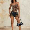 Women's Y2K Leopard Print Cami Crop Tops Square Neck Spaghetti Strap Camisole Cheetah Tank Top (L)