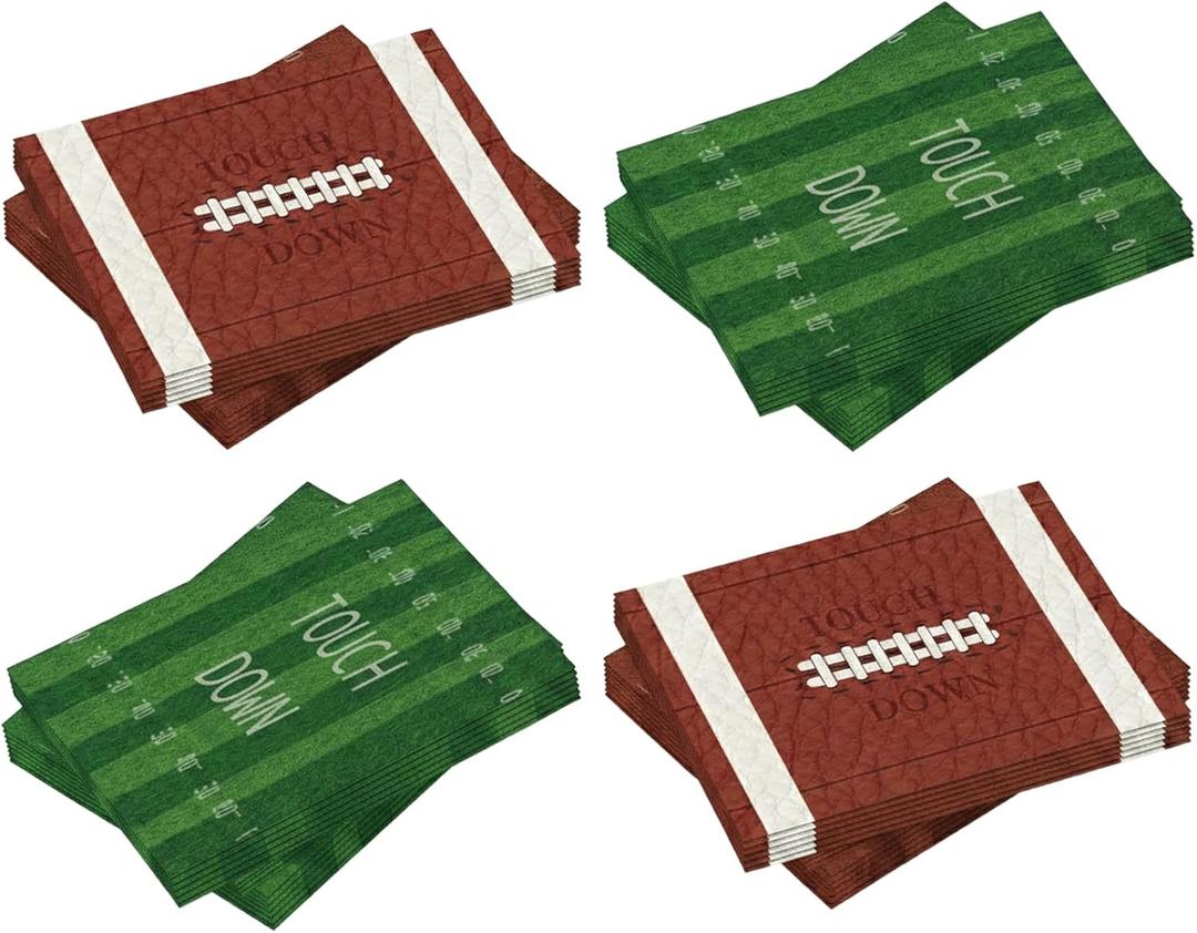 50 Pcs Football Napkins, Disposable Cocktail Dinner Paper Napkins, Football Birthday Party Decorations, Game Day Sport Events Celebration Party Decorations, Footballs and Field Design