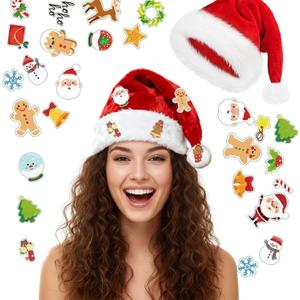 Light Up Santa Hat, Led Christmas Hat, Santa Hats Adult with 20 Diy Stickers, for Xmas New Year Party (Classic Red Adult)
