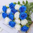 32 Pcs Blue, White Artificial Flowers Roses Fake, Silk Flowers with Stems for DIY Wedding Gothic Bridal Shower Centerpieces Arrangements Tables Decorations