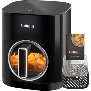 Fullwill Vision Pro 6QT Air Fryer with Viewing Window,Base and Upper Heating,12 Presets for Chicken Wings,Steak,Fries,Pizza and More,Non-Stick and PFOA-Free,Fast and Oil Free Cooking for Healthy Meals