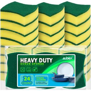 AIDEA Sponges Kitchen, 24 Pack Heavy Duty Dish Sponge, Cleaning Dish Scrubber Sponge for Home and Kitchen, Stink-Free Cleaning Supplies for Pots, Pans (Yellow Butterfly Shape)