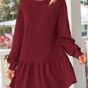 PRETTYGARDEN Womens Patchwork Sweatshirt Dress 2025 Fall Casual Long Sleeve Crewneck Pullover Cute Babydoll Mini Dresses (Wine Red,Small)