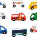 Melissa & Doug Wooden Town Vehicles Set in Wooden Tray (9 pcs)
