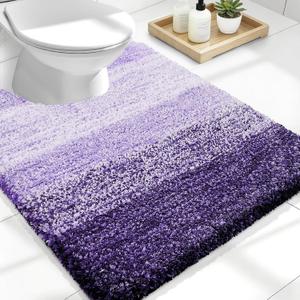 OLANLY Luxury Toilet Rugs U-Shaped 24x20, Extra Soft and Absorbent Microfiber Bathroom Rugs, Non-Slip Plush Shaggy Bath Mat, Machine Wash Dry, Contour Bathroom Mats for Toilet Base, Violet