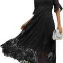 Ruffle Lace Dresses for Women Casual Flutter Sleeve Chiffon Maxi Dress Elegant Flowy Semi-Formal Dress Loose & Extra Long (Black,Xlarge)