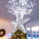 DG-Direct Christmas Tree Topper Lighted Star [Silver],3D Hollow Sparkling Star Christmas Tree Topper with Rotating Magic Cool White Snowflake Projector for Christmas Tree Ornament (Silver)