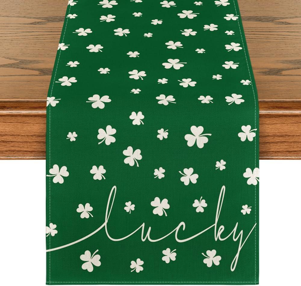 Artoid Mode Green Lucky Shamrock St. Patrick's Day Table Runner, Seasonal Spring Holiday Kitchen Dining Table Decoration for Indoor Outdoor Home Party Decor 13 x 90 Inch (Table Runner, 13" x 90", Green)